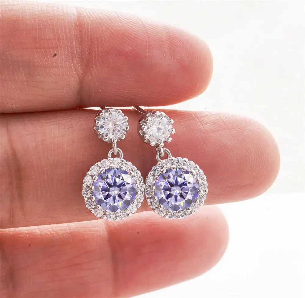 Moissanite Halo Drop Earrings in 925 Sterling Silver