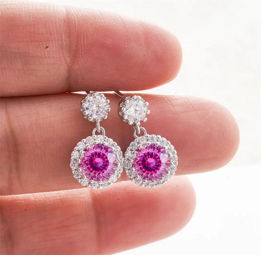 Moissanite Halo Drop Earrings in 925 Sterling Silver