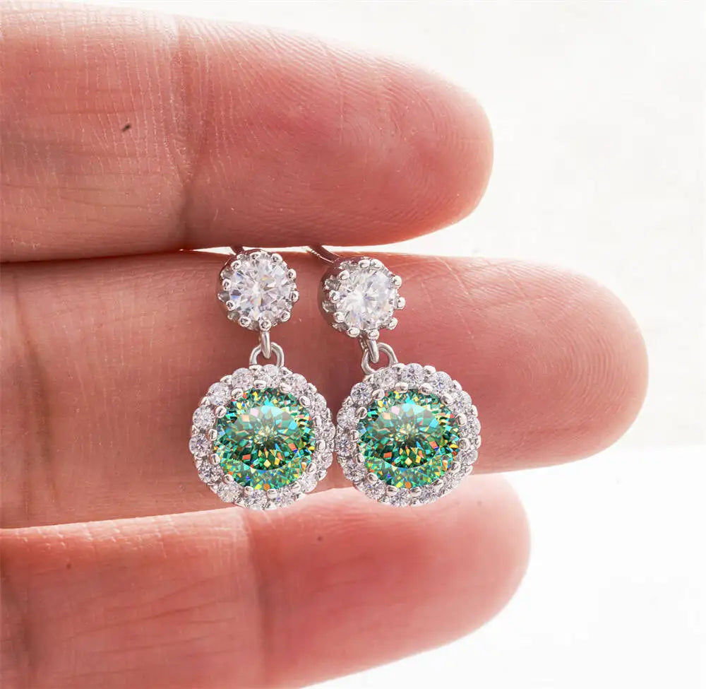 Moissanite Halo Drop Earrings in 925 Sterling Silver