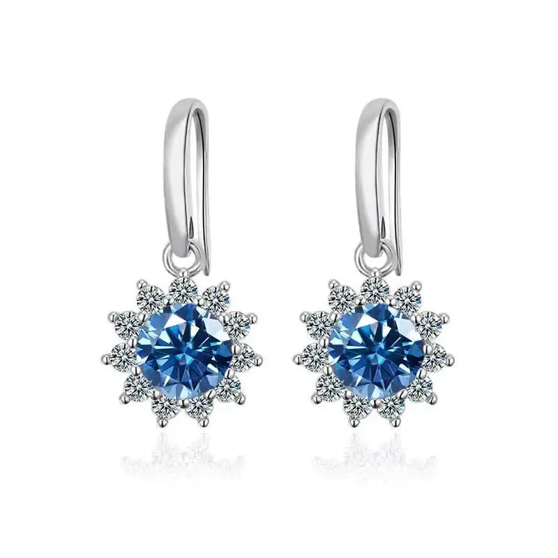 Colorful Sunburst Moissanite Drop Earrings in Sterling Silver