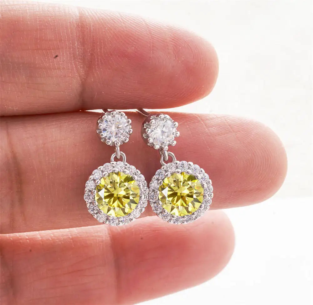 Moissanite Halo Drop Earrings in 925 Sterling Silver