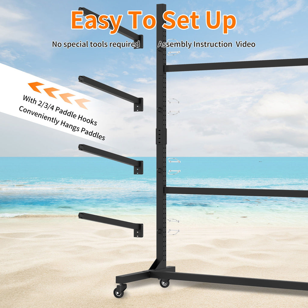Freestanding Kayak Storage Rack With Lockable Wheels For Kayak, Canoe, Sup & Surfboard