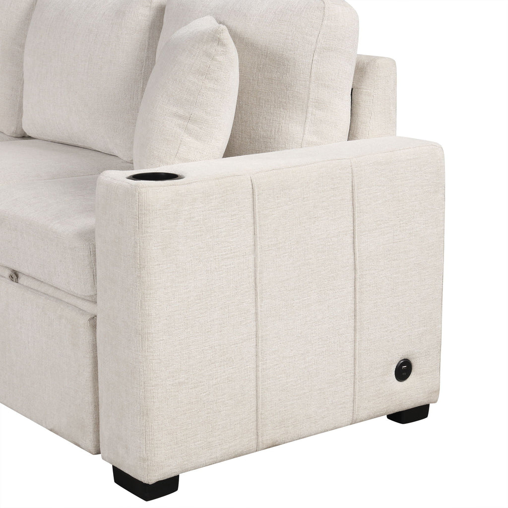 Single Pull Out Sofa Bed With USB Ports And Cup Holders