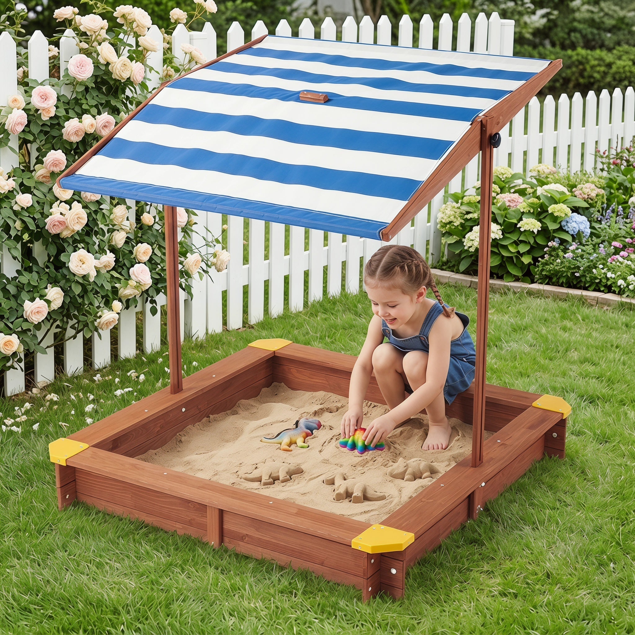 Kids Wooden Sandbox with Cover - 46"