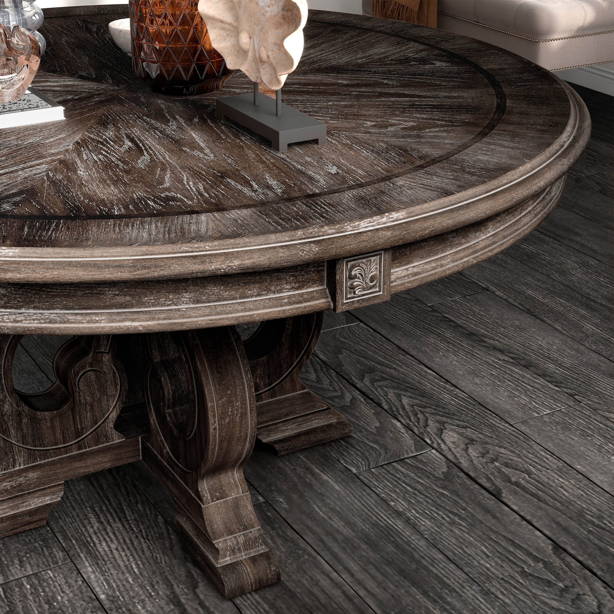Round Dining Room Table with Pedestal Base