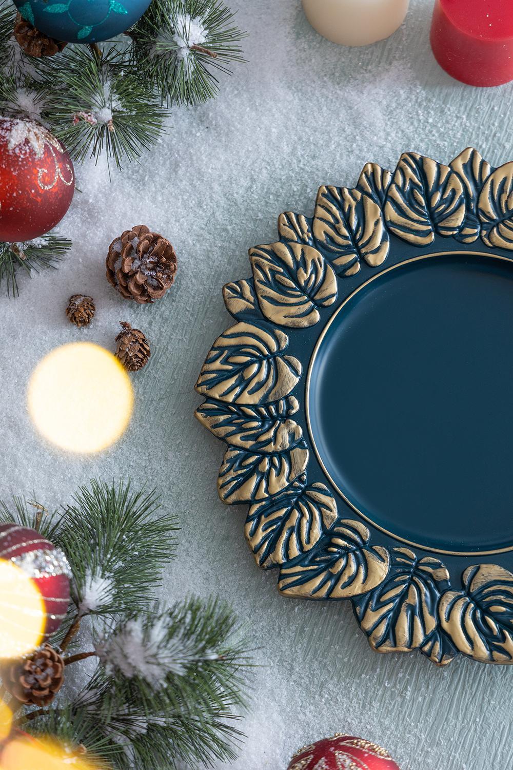 Plastic Charger Plate Set of 8 with Durable Construction - Blue / Gold