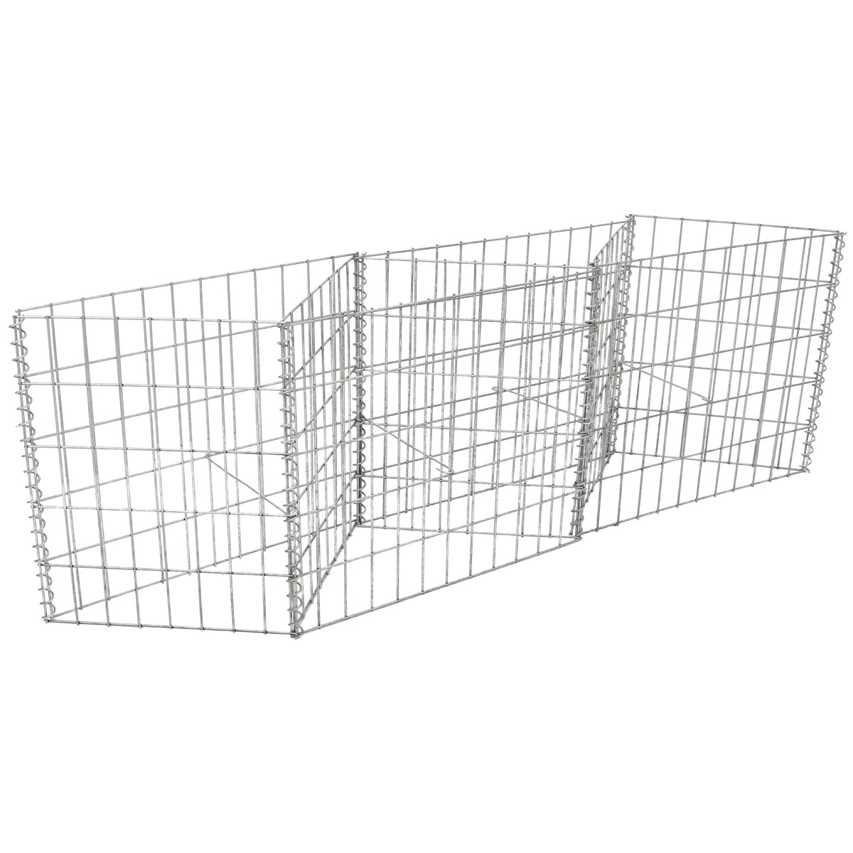 Galvanized Steel Gabion Basket with 3 Compartments - Silver