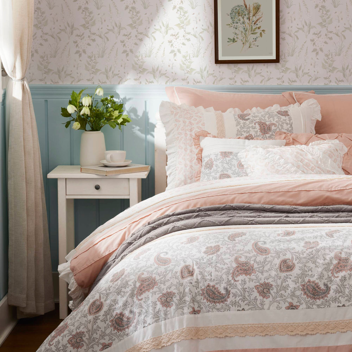 9 Piece Cotton Percale Comforter Set Blush