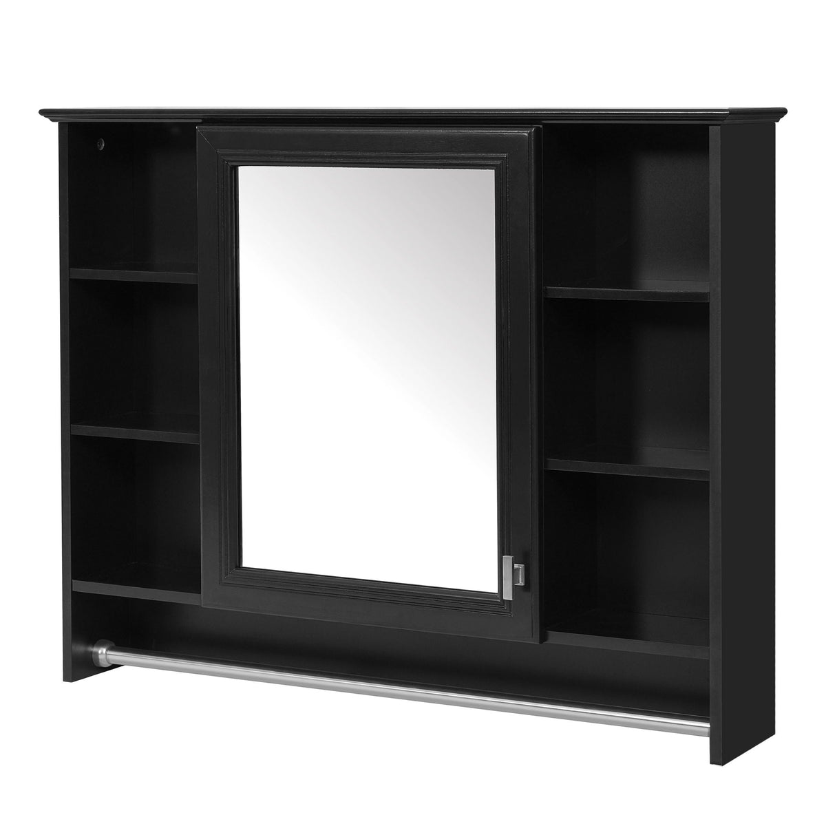 Modern Wall Mounted Mirror Cabinet with Adjustable Shelf and Towel Bar