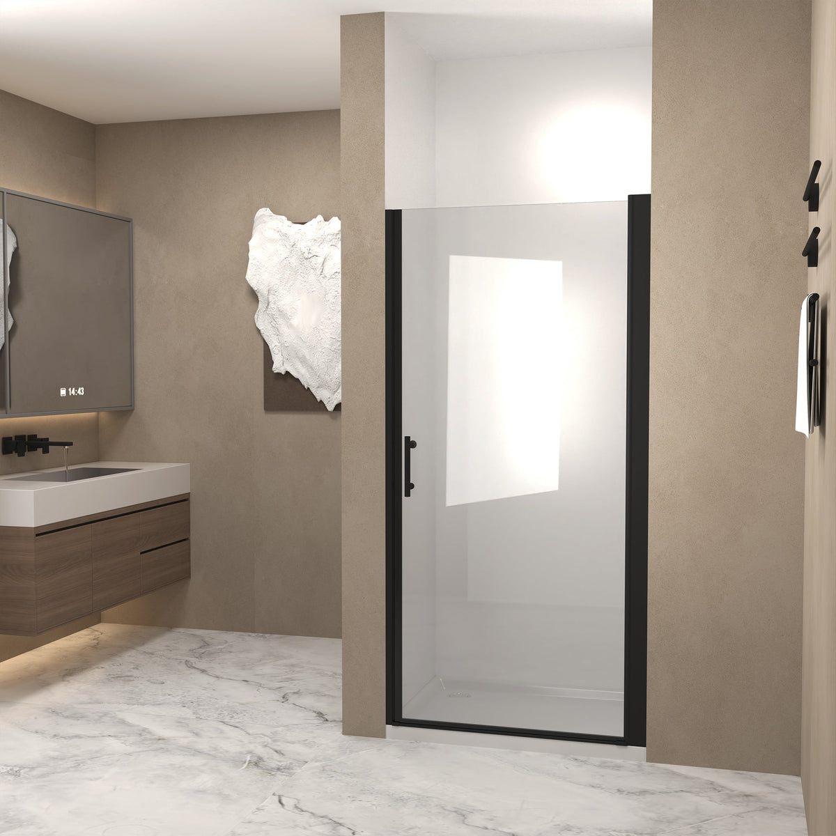 28"x 72" Pivot Shower Door, Matte