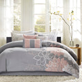 Printed Cotton Sateen Comforter Set - Grey/Peach - Cal King