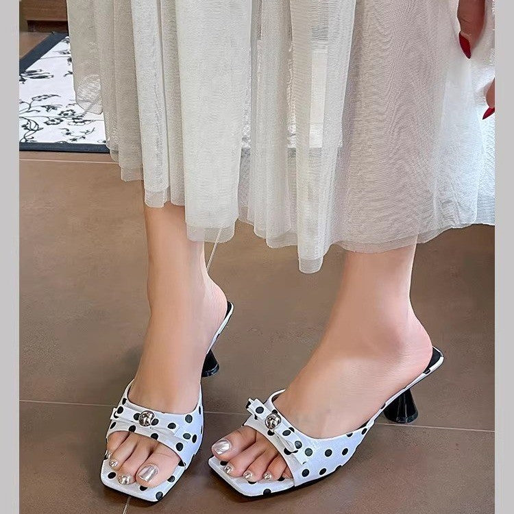 2026 Summer New Polka Dot Bow Pumps Dress Matching Outdoor Fashion Versatile Comfortable Sweet Women Shoes