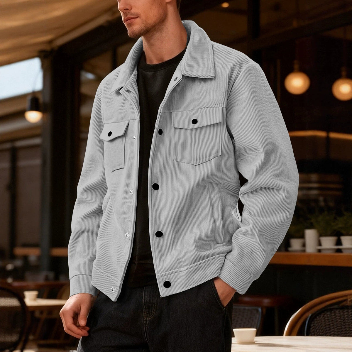 New European And American Men's Casual Solid Color Lapel Single-breasted Corduroy Jacket For Spring And Autumn, Cross-border Foreign Trade Amazon Style
