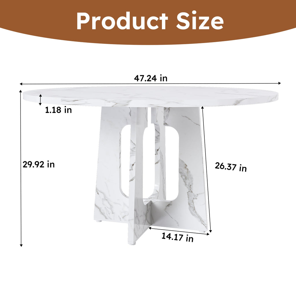 47.24" Round Dining Table for 4 - Farmhouse MDF Table with Marble