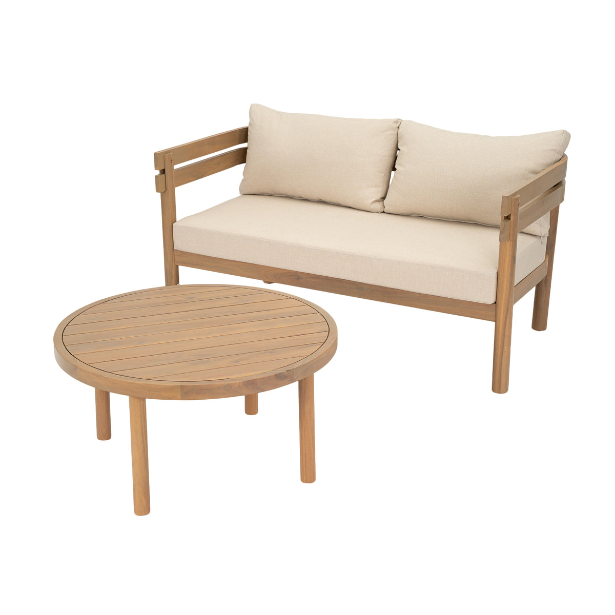 2-Piece Outdoor Acacia Wood Patio Loveseat Conversation Set