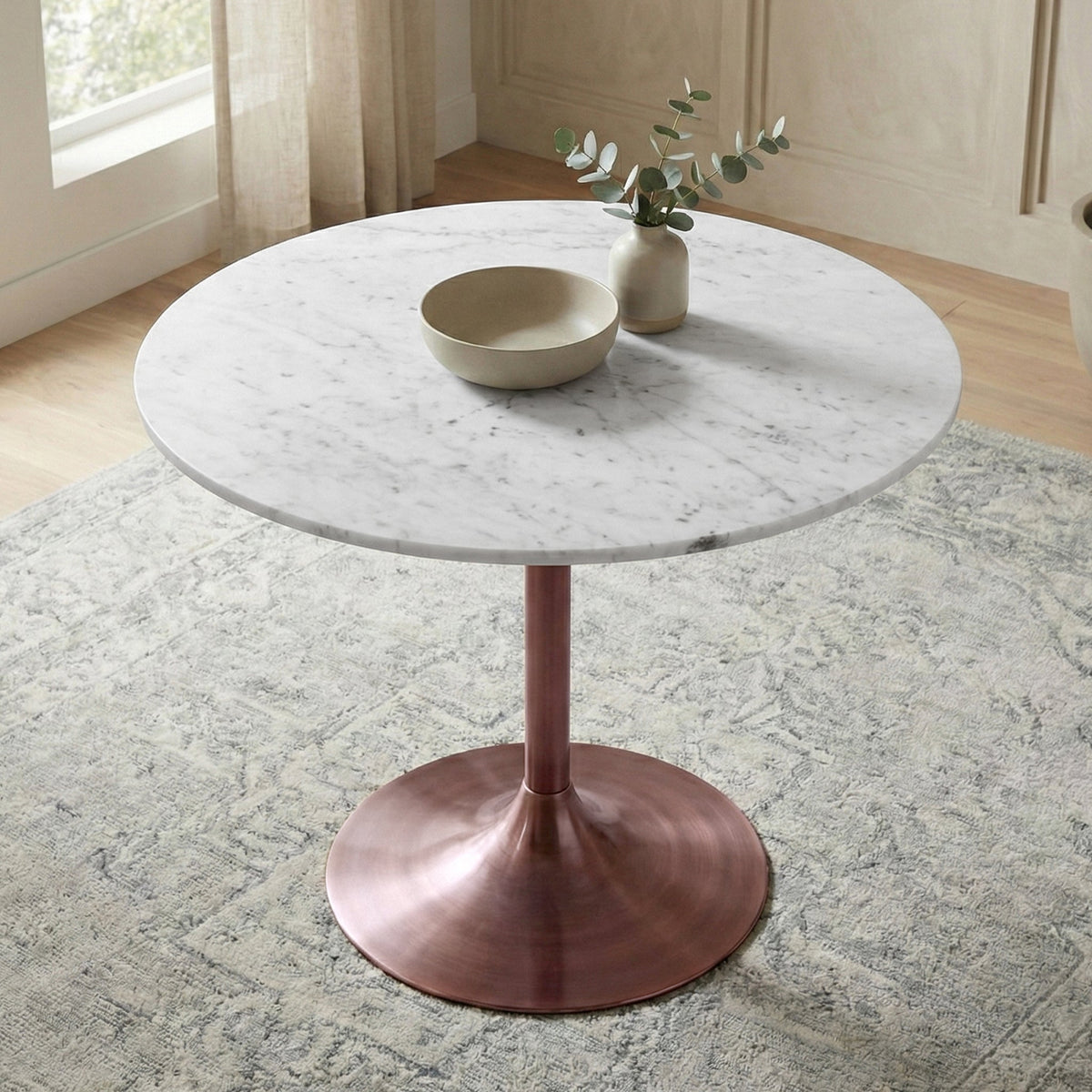 Osborne 36 Inch Wide Genuine Marble and Iron Contemporary Dining Table