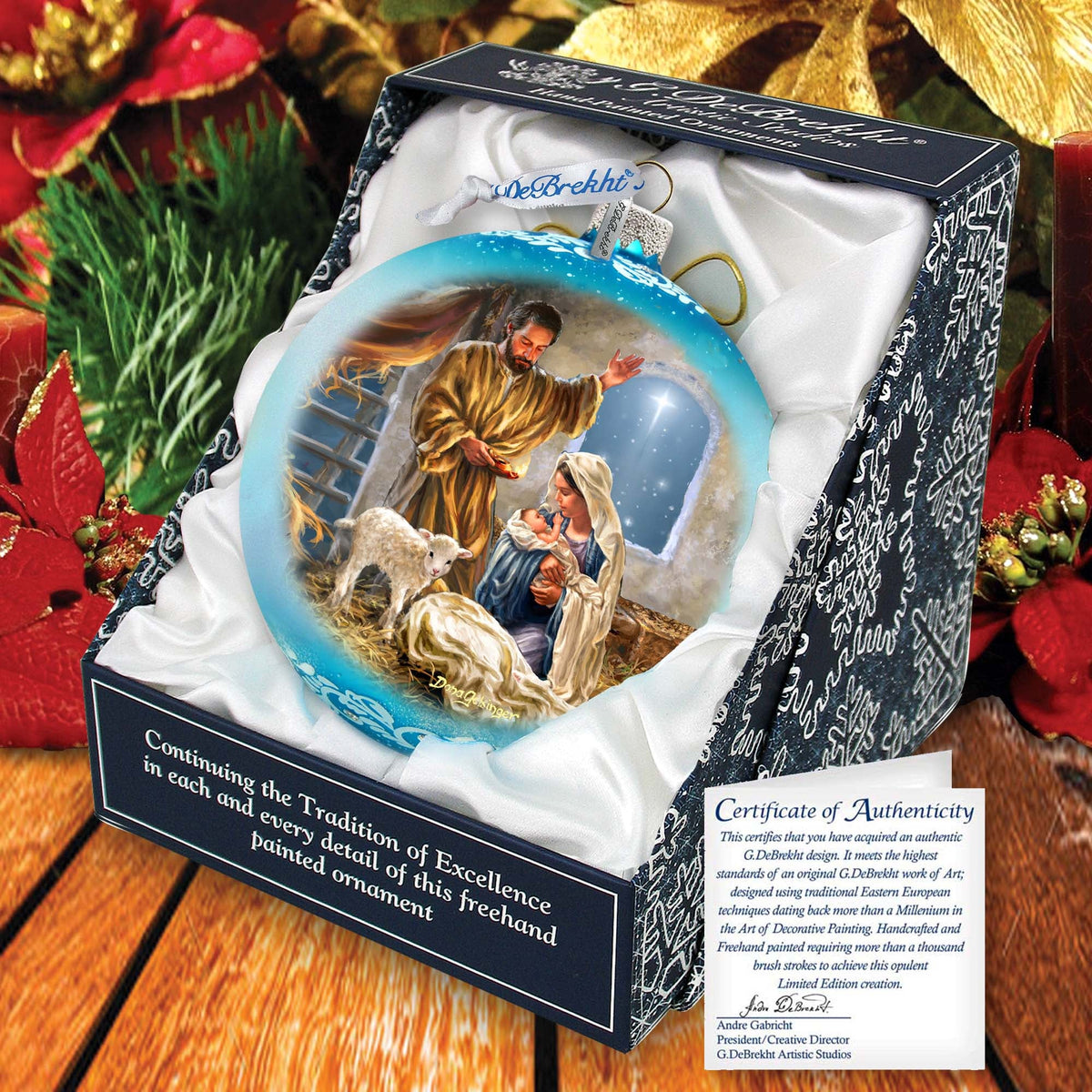 A Child is Born - Nativity Scene Large Glass Ornament by Art by D. Gelsinger- Nativity Holiday Decor - 73951