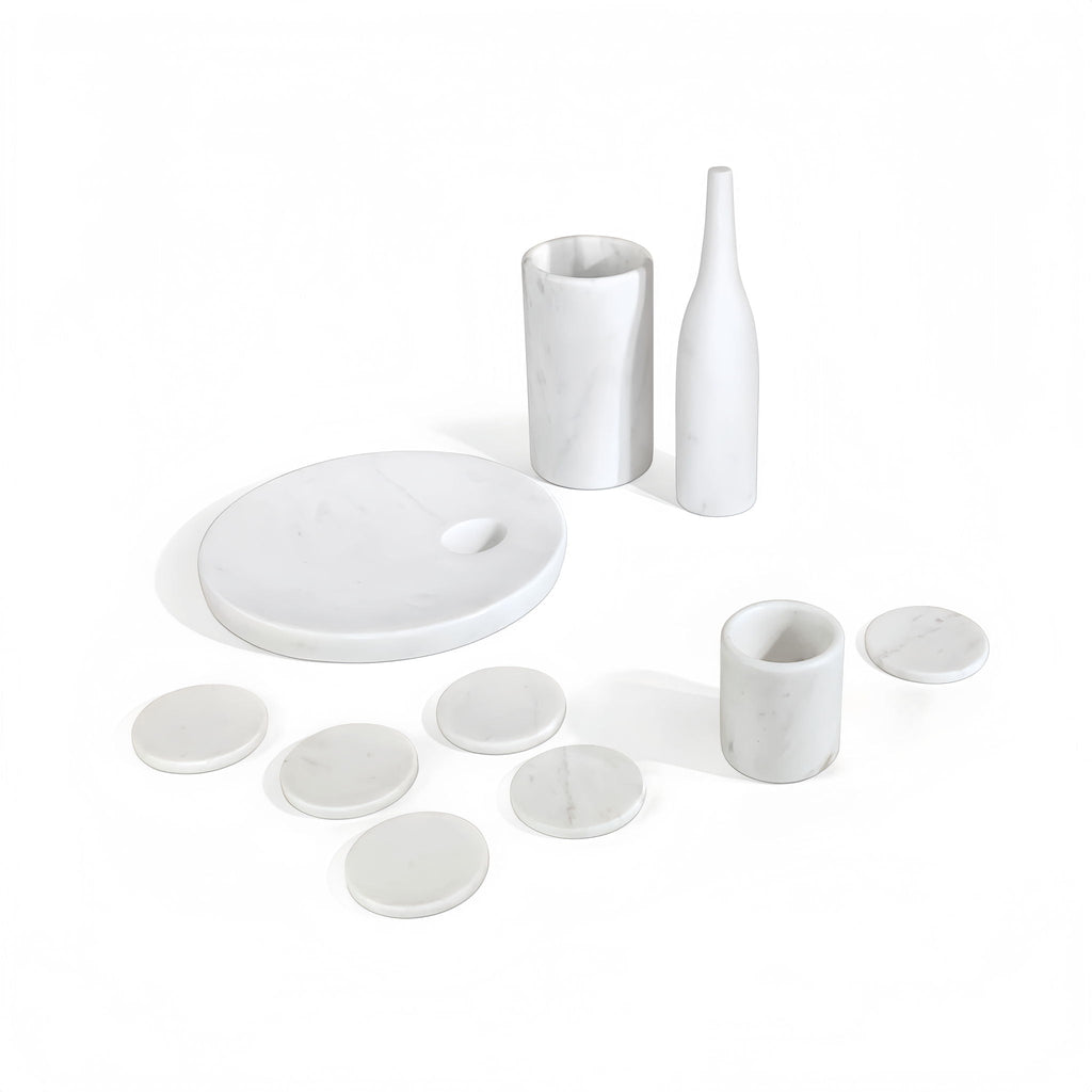 10 Pieces Luxury Natural Marble Dining Room Accessories Set