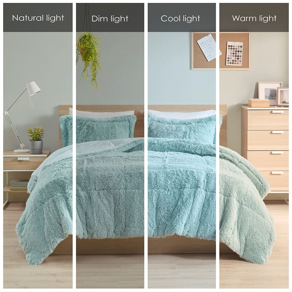 Full/Queen Shaggy Long Fur Comforter Mini Set