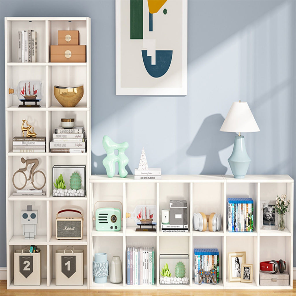 Narrow 12 Cube Bookcase with Closed Back - White