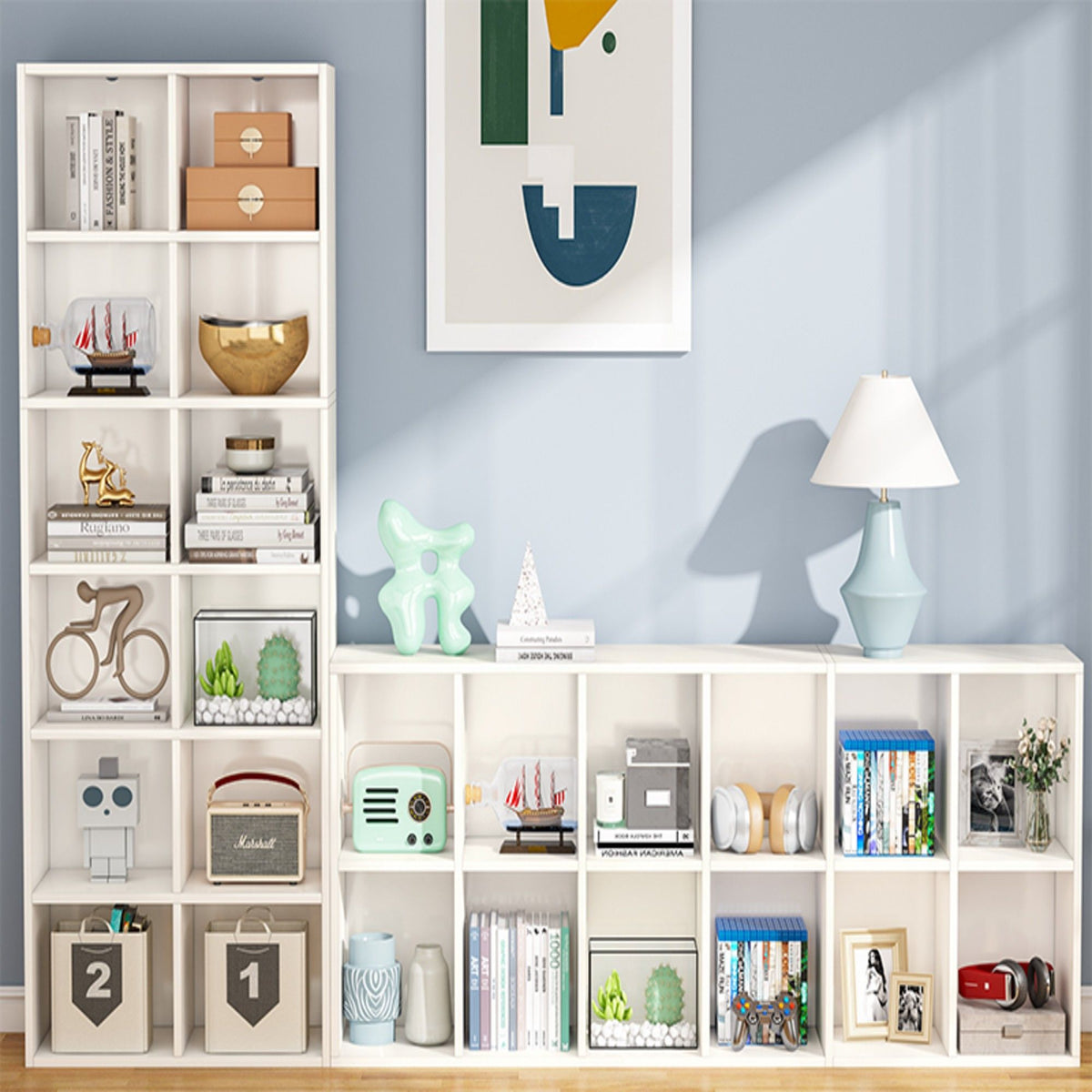 Narrow 12 Cube Bookcase with Closed Back - White