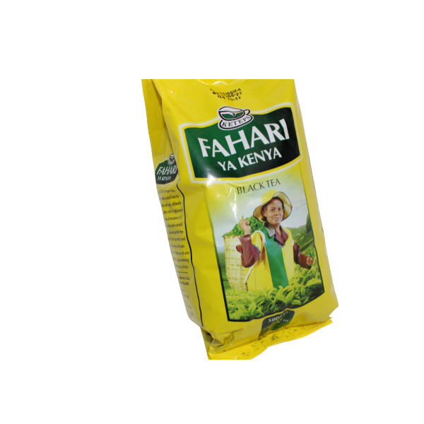 Three-quarter angle view of Fahari Ya Kenya loose leaf tea pack