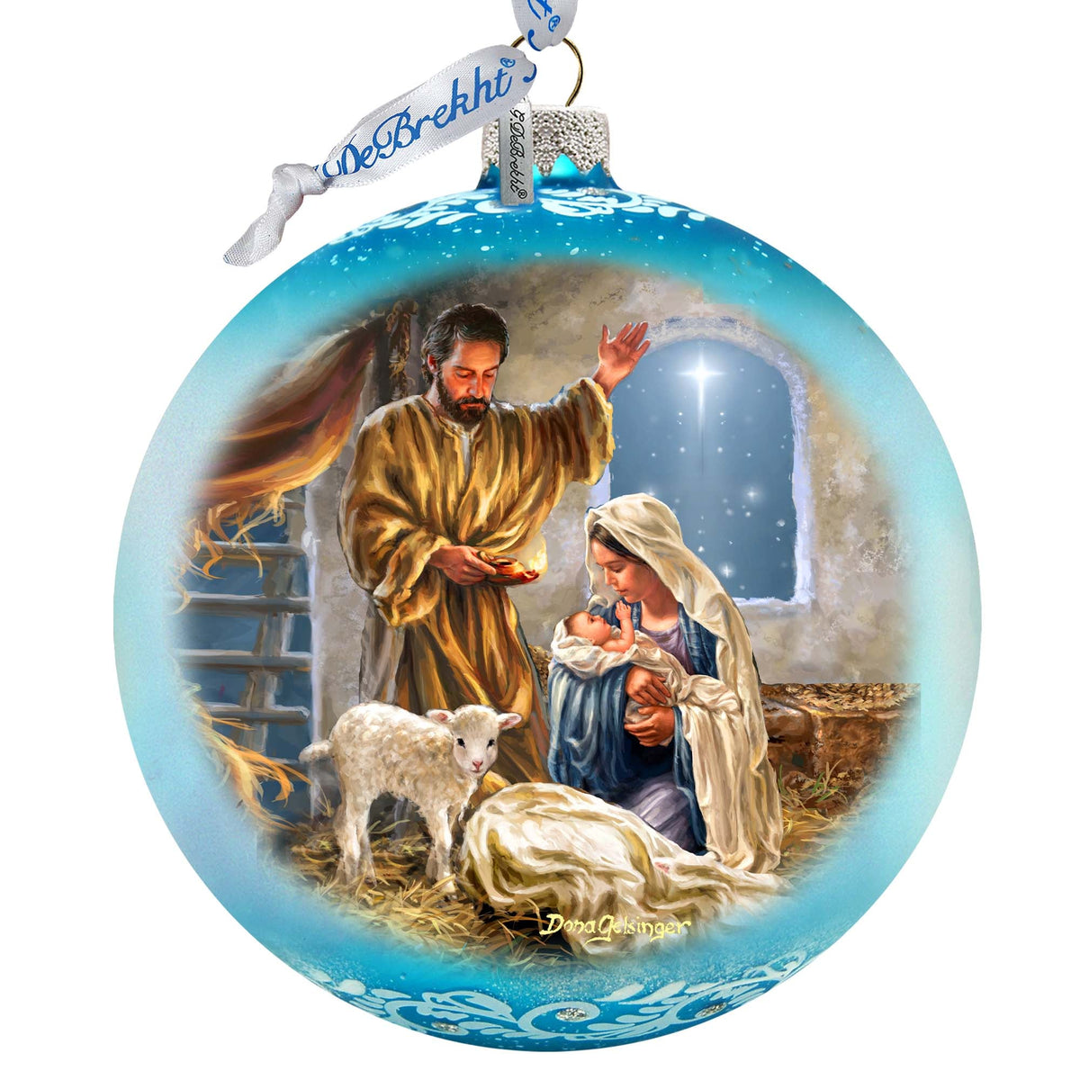 A Child is Born - Nativity Scene Large Glass Ornament by Art by D. Gelsinger- Nativity Holiday Decor - 73951