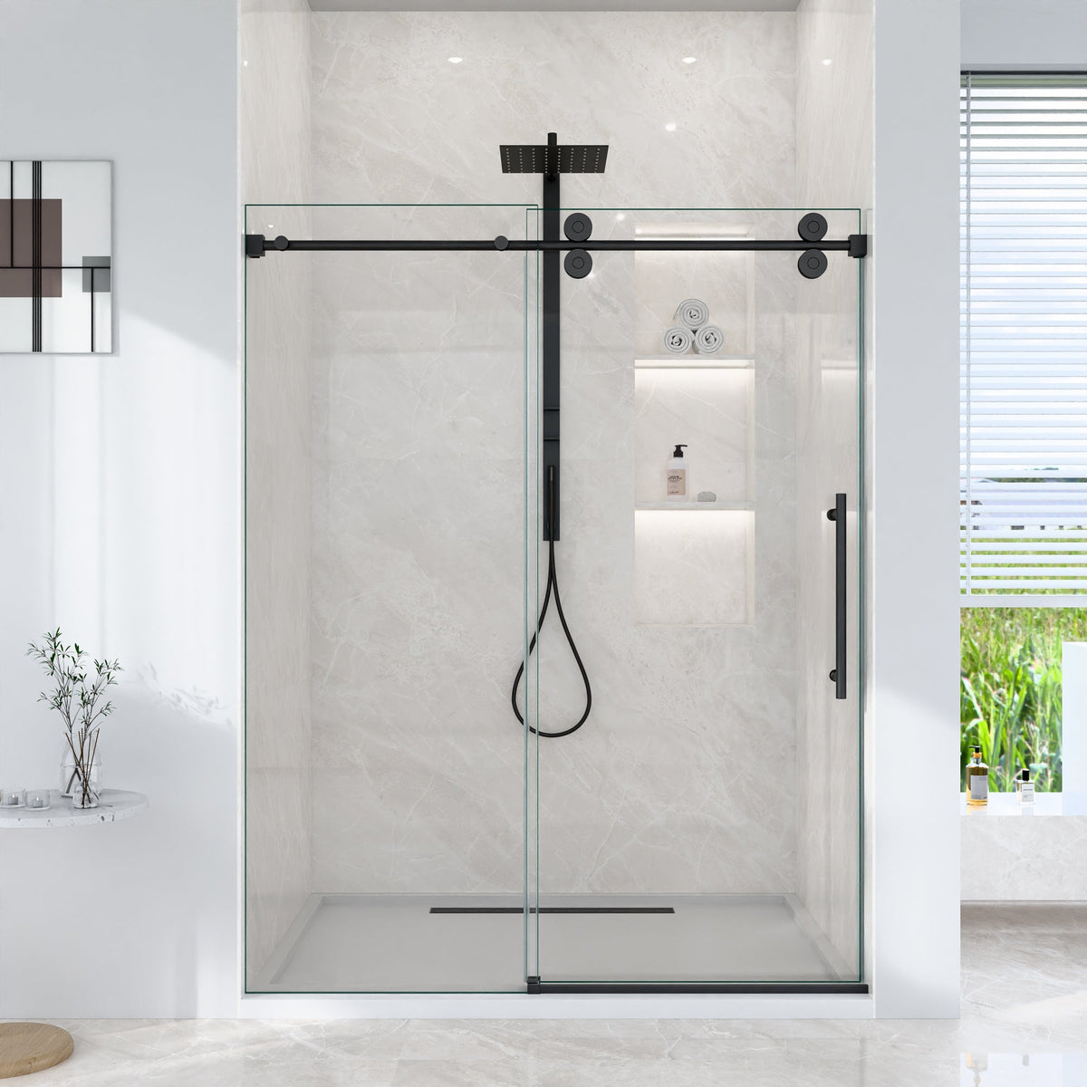 Frameless Single Sliding Shower Door – 5/16" Clear Tempered Glass