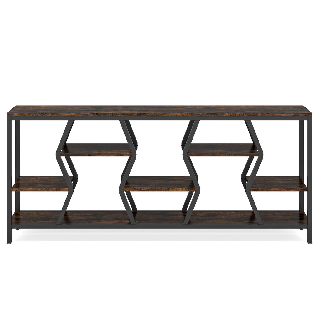 Tribesigns - Extra Long Narrow Sofa Console Table With 4 Tier Storage Shelves - Rustic Brown