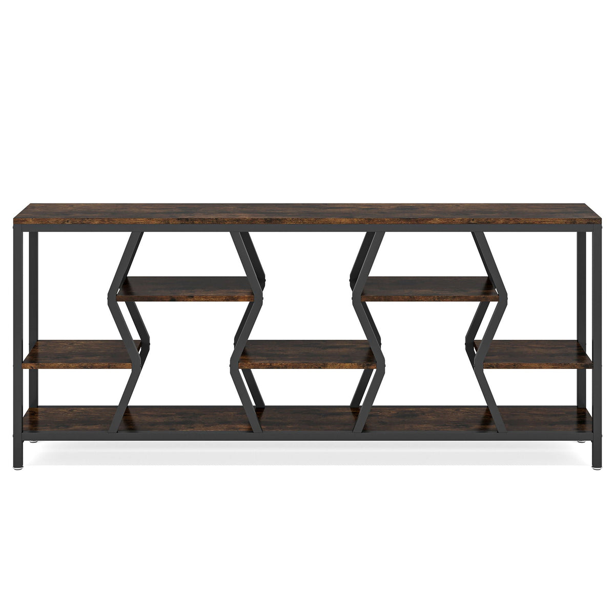 Tribesigns - Extra Long Narrow Sofa Console Table With 4 Tier Storage Shelves - Rustic Brown