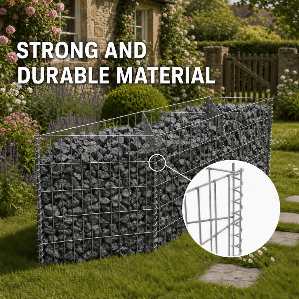 Galvanized Steel Gabion Basket with 3 Compartments - Silver