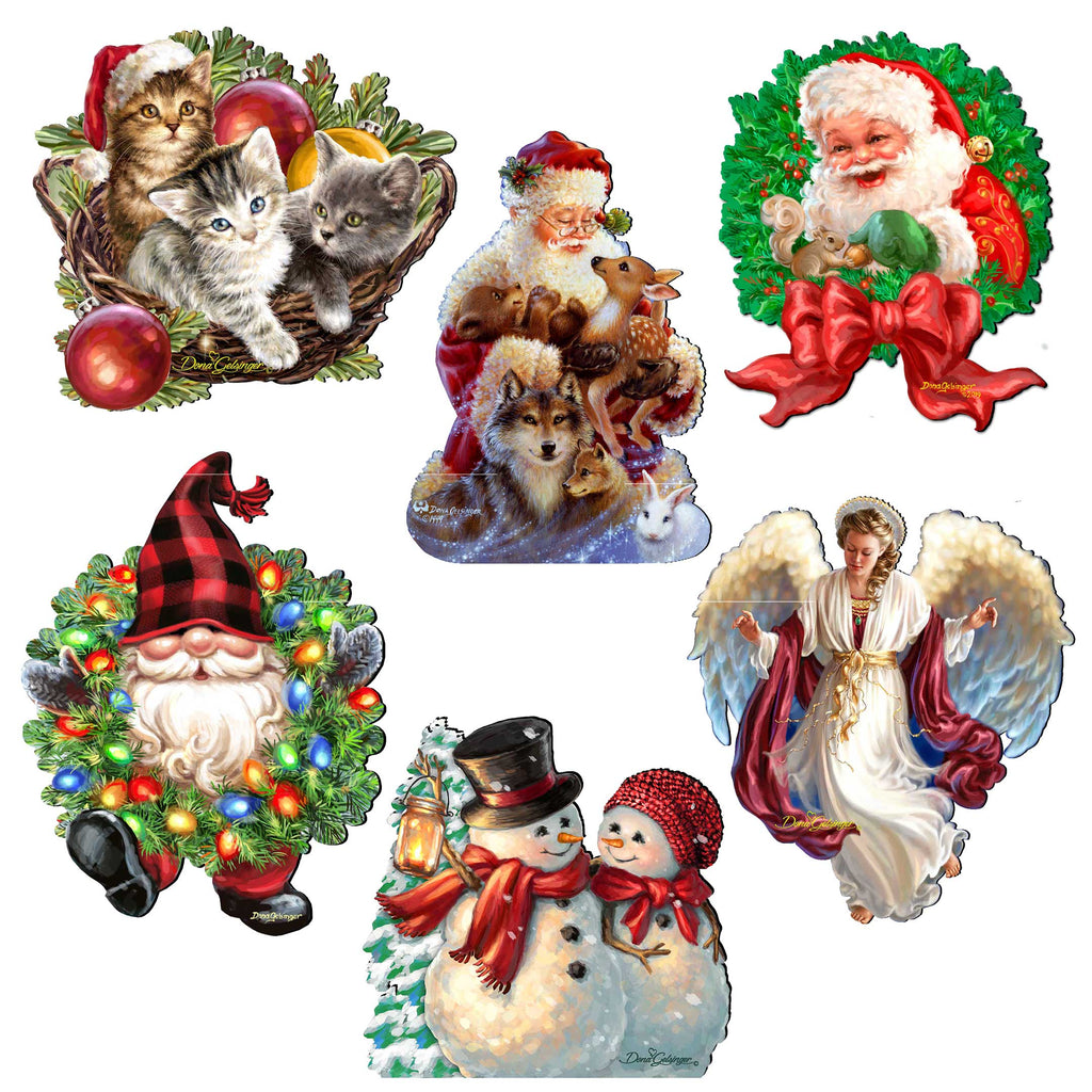 Santa and Friends Decorative Eco Wood Magnets Set of 6 by D. Gelsinger - Christmas Decor - 8090134G-S6