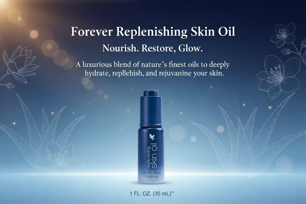 forever living Replenishing skin oil supports smoother looking skin and restores moisture with this light silicone-free fluid containing retinol and a blend of vitamin E aloe vera and borage seed oil.
