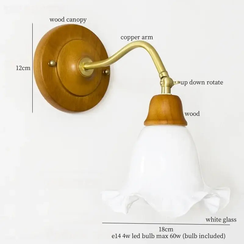 French vintage copper glass wall sconce bedroom pull chain light