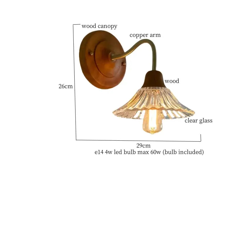 French vintage copper glass wall sconce bedroom pull chain light
