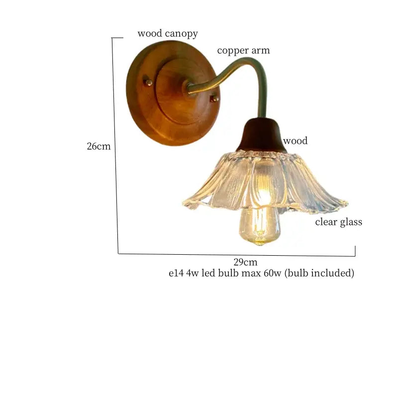 French vintage copper glass wall sconce bedroom pull chain light