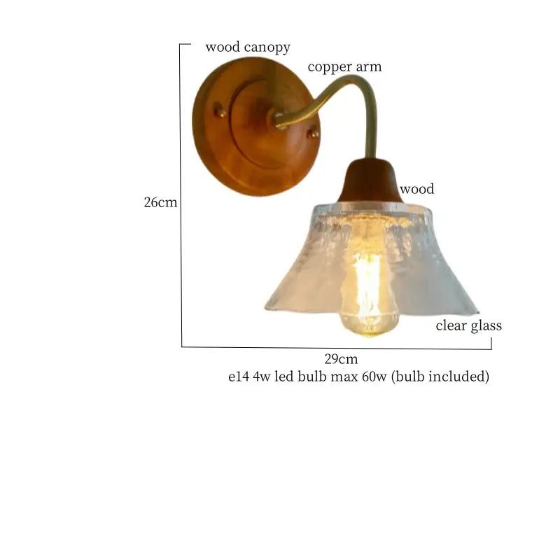 French vintage copper glass wall sconce bedroom pull chain light