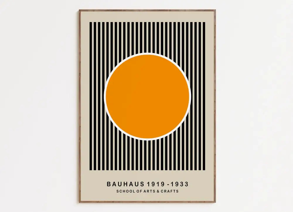 Mid century bauhaus pink geometric framed canvas living room art