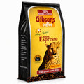 Gibsons Kenya Espresso Coffee Duma Cheetah 250g front product image from World Safari Shops, featuring 100% Arabica Kenyan coffee, fine grind dark roast coffee, yellow and black coffee packaging, Gibsons Coffee branding, Kenya Espresso label, Duma Cheetah design, Coffee Kenya emblem, cheetah artwork, coffee bean artwork, and visible side packaging, presented as a realistic 3D product image for U.S. shoppers searching for Kenyan coffee, Arabica coffee, ground coffee, dark roast coffee, fine grind coffee