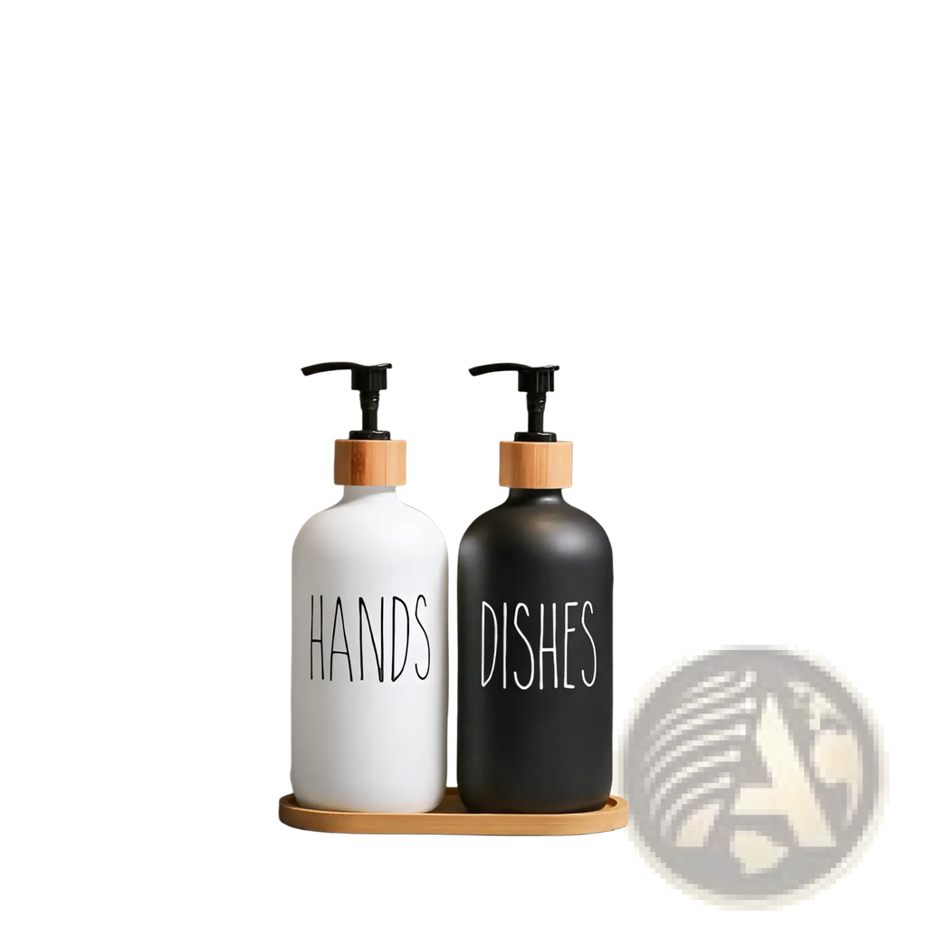 Glass Soap Dispenser Set with Bamboo Tray