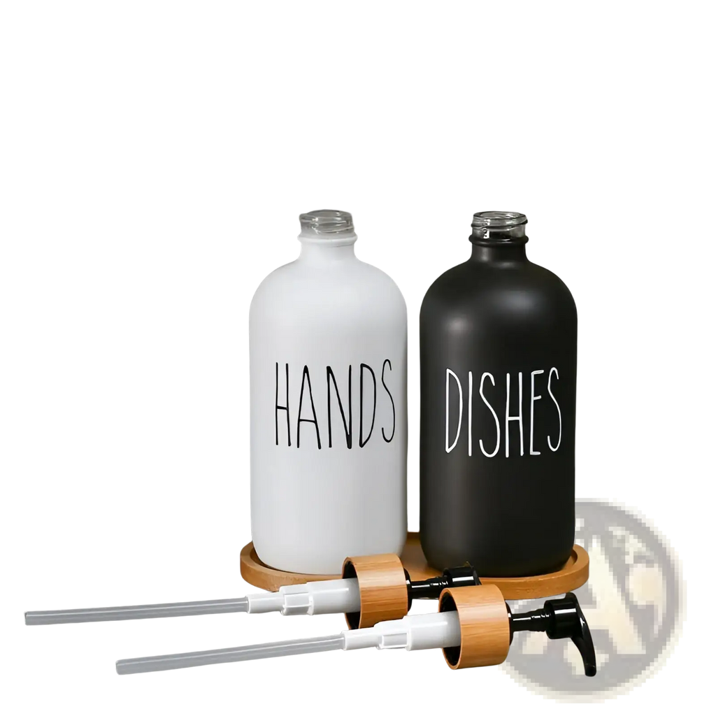 Glass Soap Dispenser Set with Bamboo Tray
