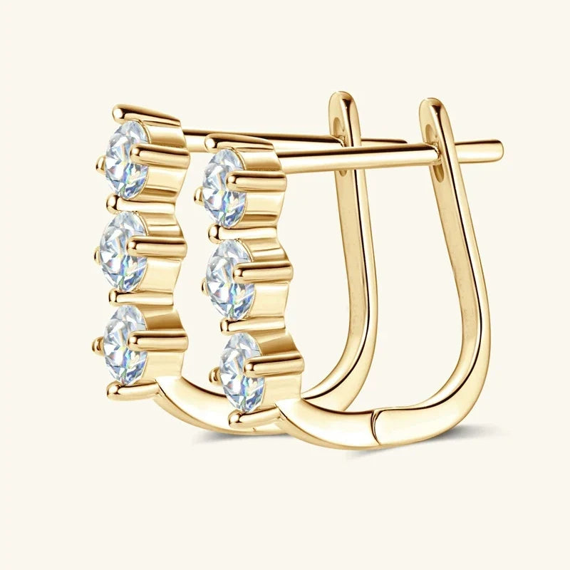 Three-Stone Moissanite Leverback Hoop Earrings in Sterling Silver