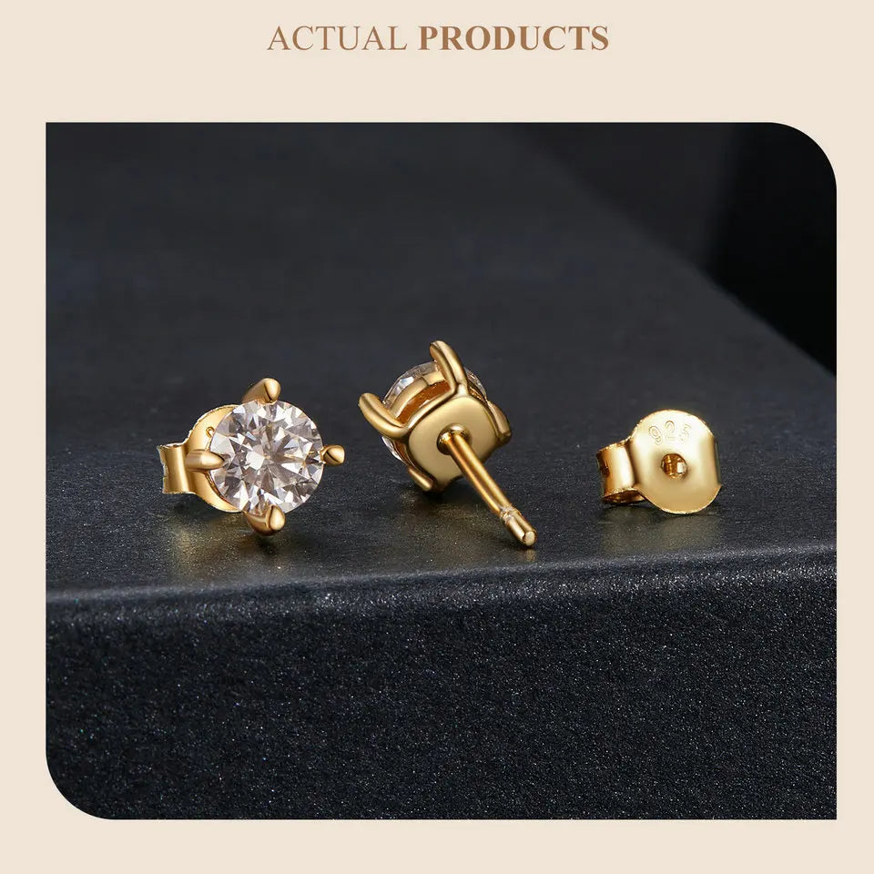 Round Moissanite Four-Prong Stud Earrings in Sterling Silver
