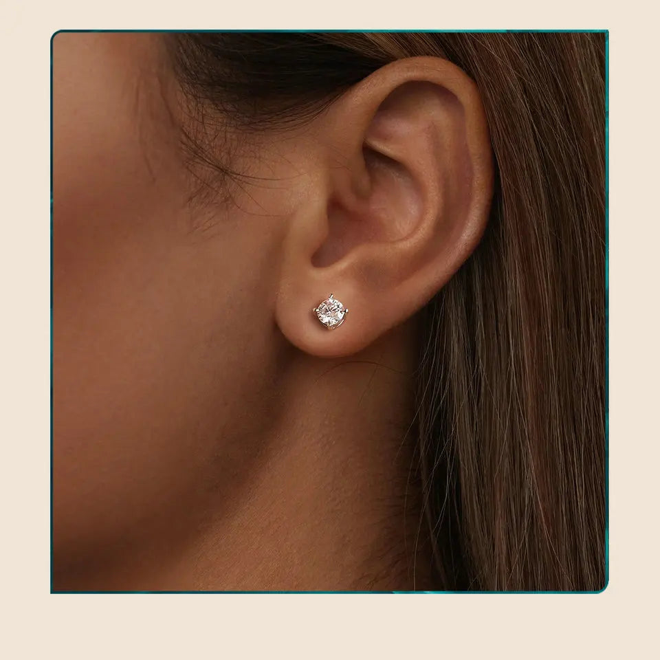 Round Moissanite Four-Prong Stud Earrings in Sterling Silver