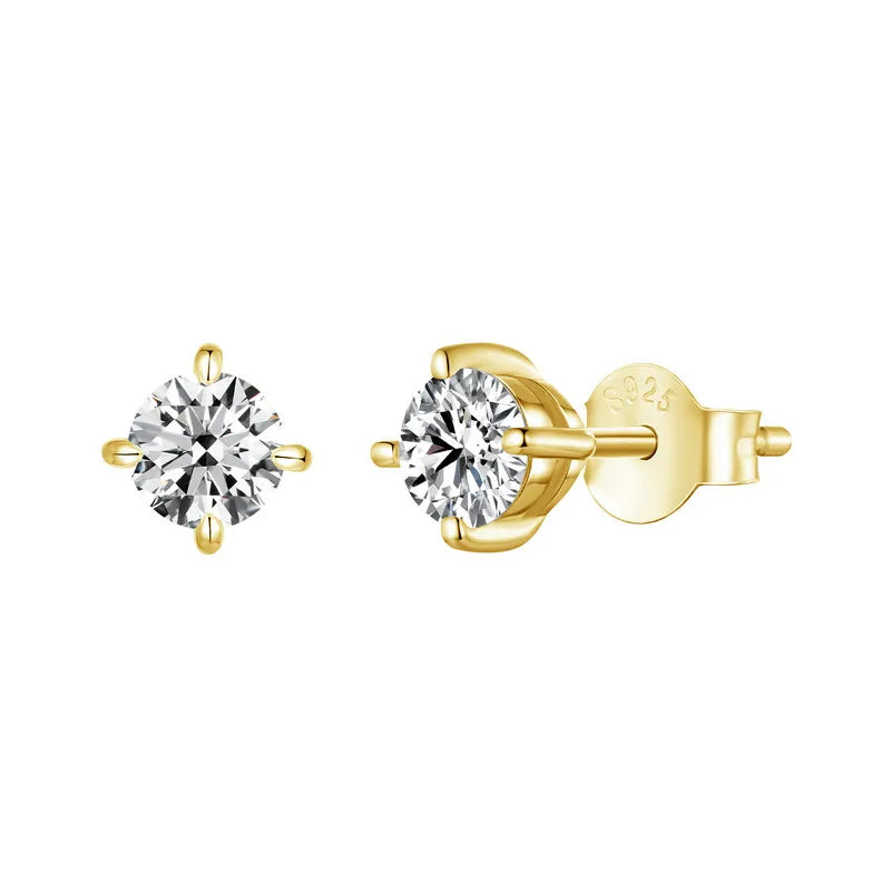 Round Moissanite Four-Prong Stud Earrings in Sterling Silver