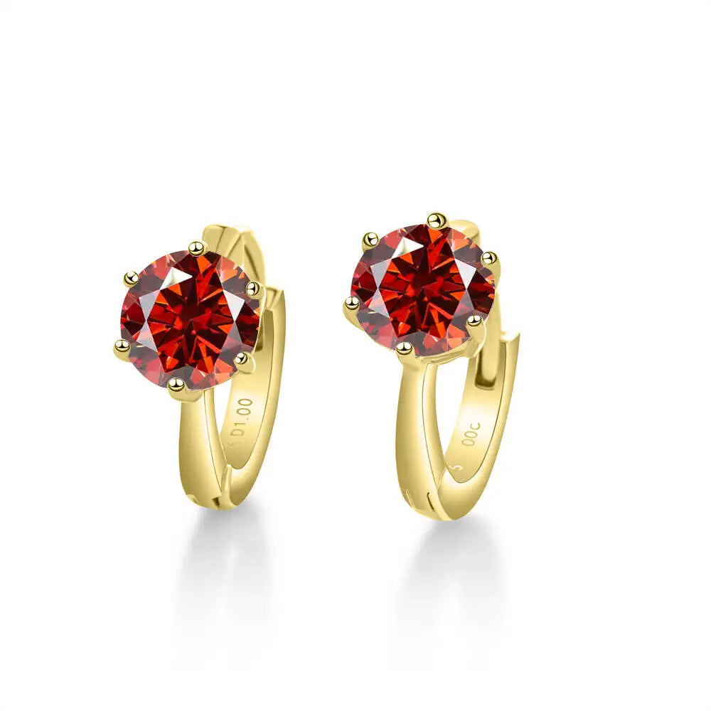 Colorful Solitaire Moissanite Hoop Earrings in Sterling Silver