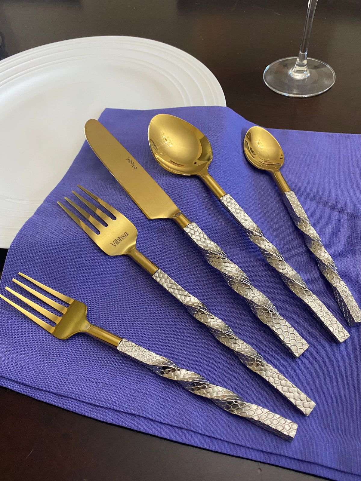 Vibhsa Gold Stainless Steel Flatware Set of 20 Pieces