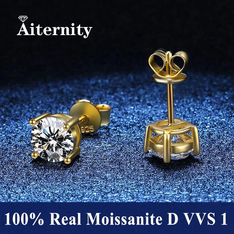 Moissanite Stud Earrings in Solitaire & Halo Silver Settings