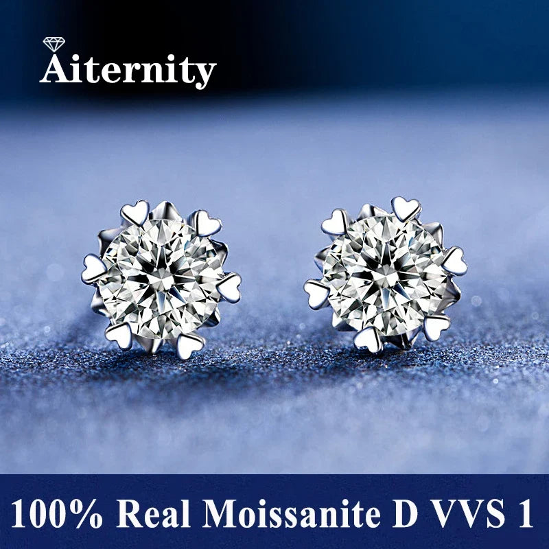 Moissanite Stud Earrings in Solitaire & Halo Silver Settings