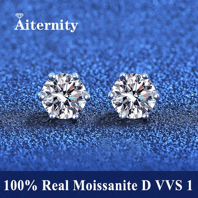 Moissanite Stud Earrings in Solitaire & Halo Silver Settings